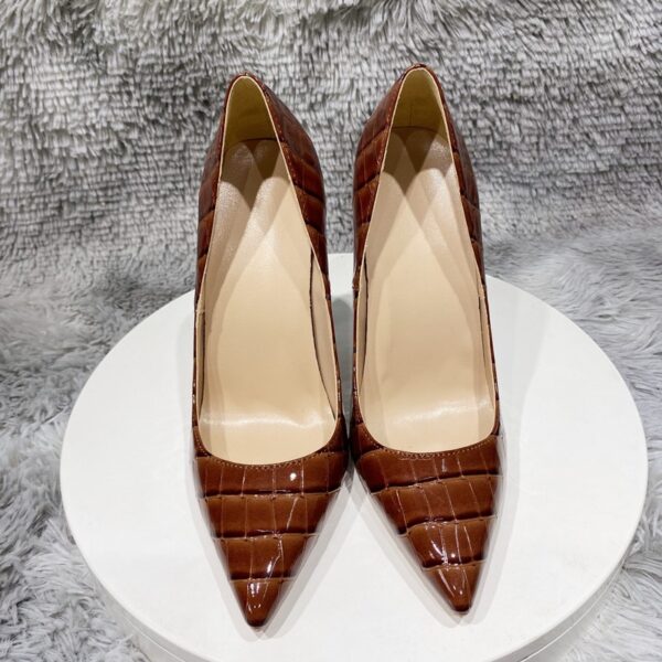 Tikicup Coffee Brown Crocodile Effect Women High Heel Party Shoes