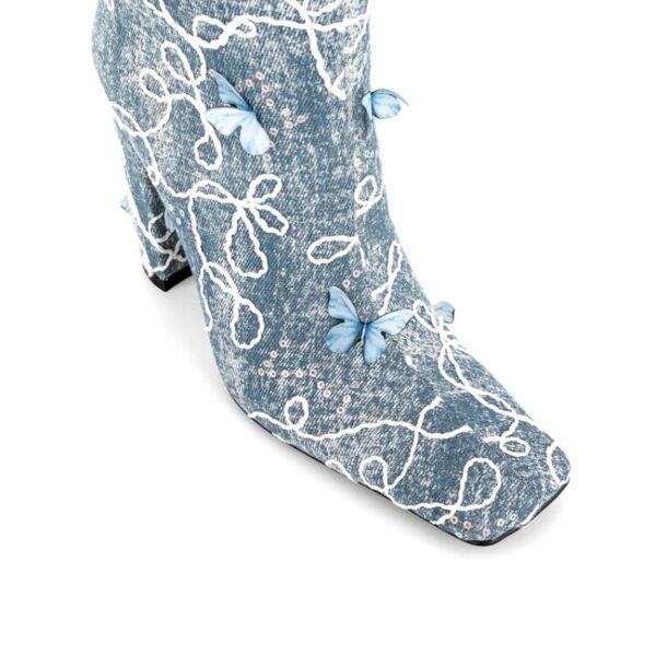 Butterfly Decoration Square Head High Boots