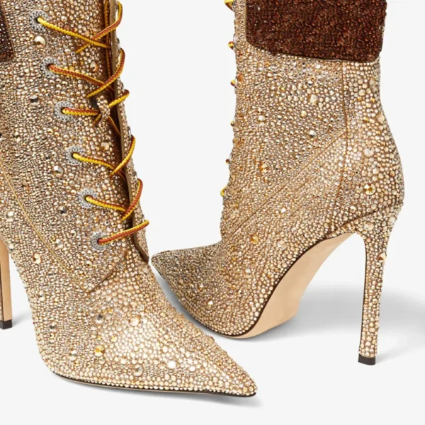 565313607 Water Diamond Mixed Color Cross Strap Short Boots