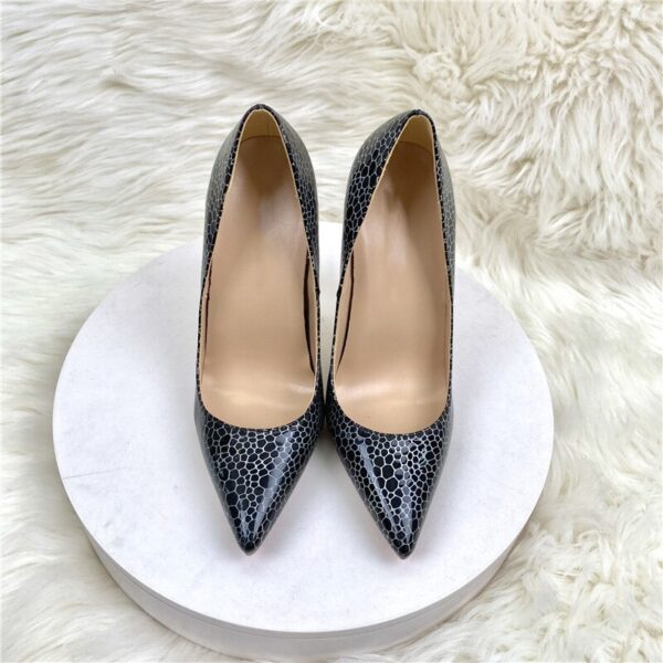 Geometry Pattern Print Women Black Patent Pointy Toe High Heel