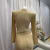 French Elegant Ribbed Gold Hollow Pattern Refined Commute Top + Skirt Set for Women