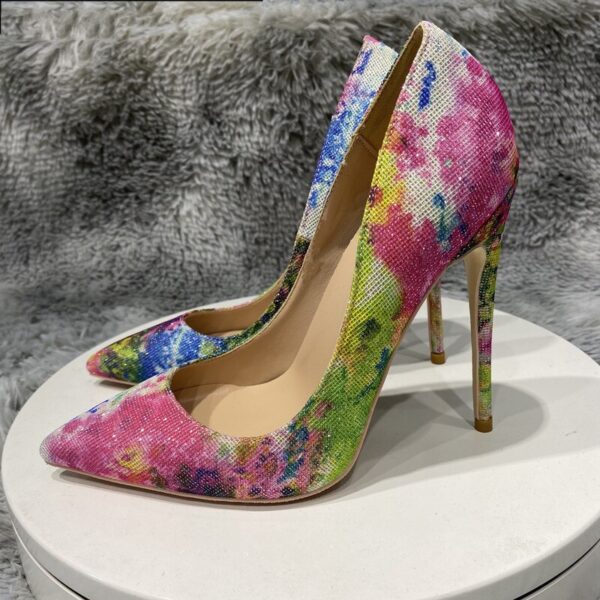 Floral Bling Sequined Women Pointy Toe High Heel Party Shoes