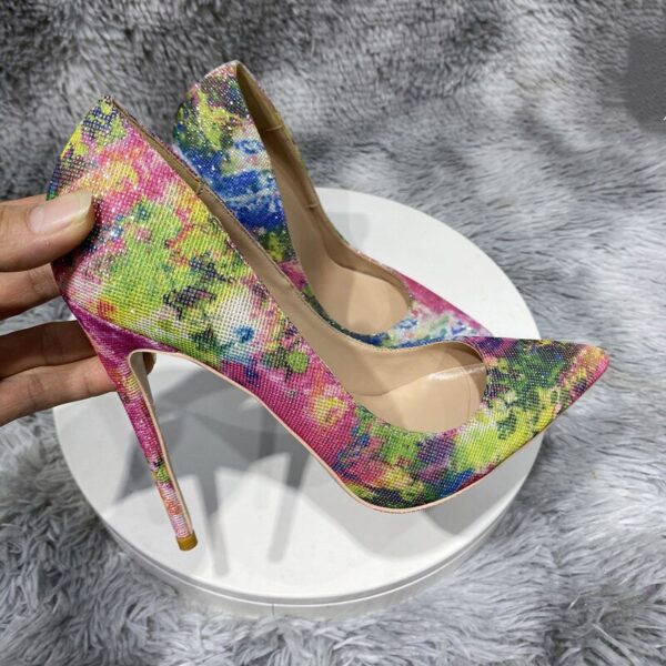 Floral Bling Sequined Women Pointy Toe High Heel Party Shoes