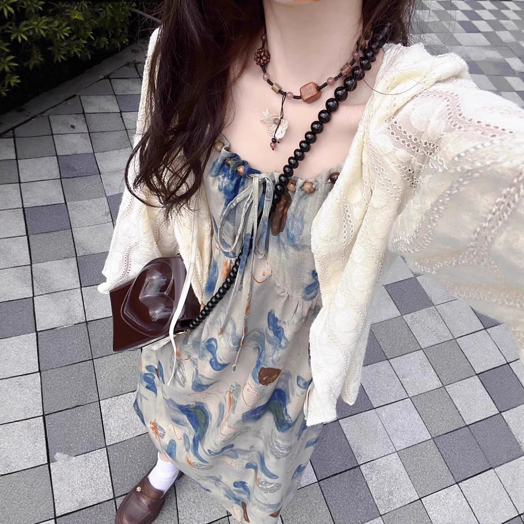 Floral Watercolor Print Strap Dress for Women, Summer Elegant Style, Petite-Friendly, Slim Fit, Long Dress - Image 2