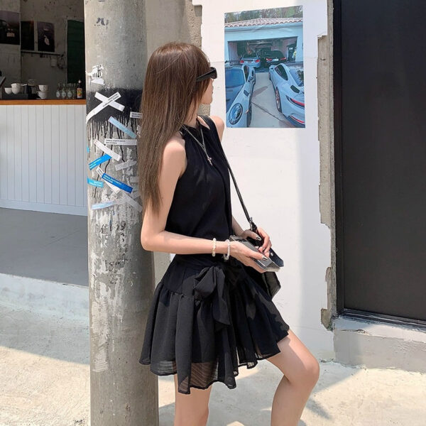 564074314 Blue Sleeveless A-Line Mini Dress – Halter Neck & Ruffle Off-Shoulder