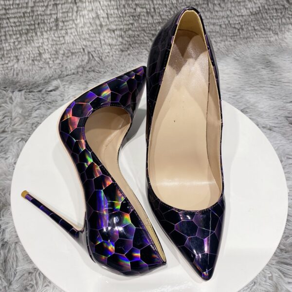 Geometry Print Women Glossy Patent Pointed Toe High Heel