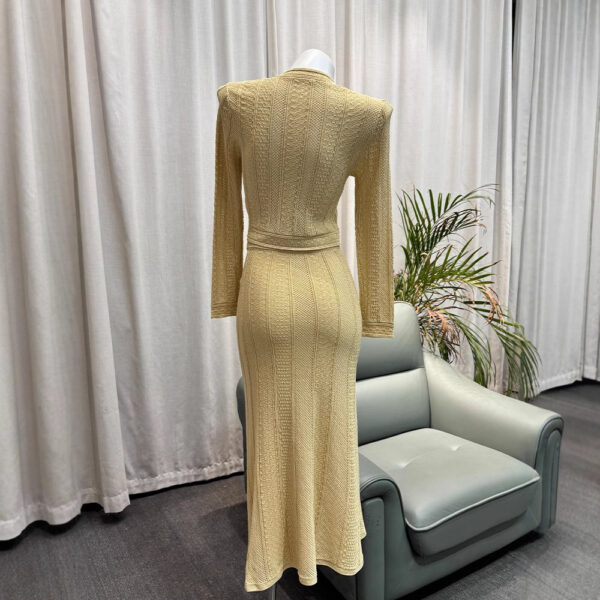 French Elegant Ribbed Gold Hollow Pattern Refined Commute Top + Skirt Set for Women