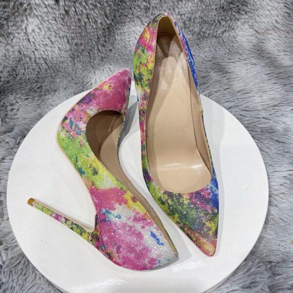 Floral Bling Sequined Women Pointy Toe High Heel Party Shoes
