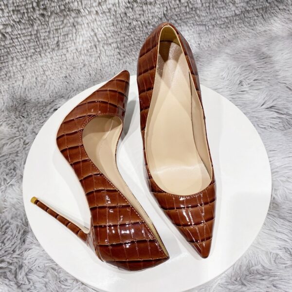 Tikicup Coffee Brown Crocodile Effect Women High Heel Party Shoes