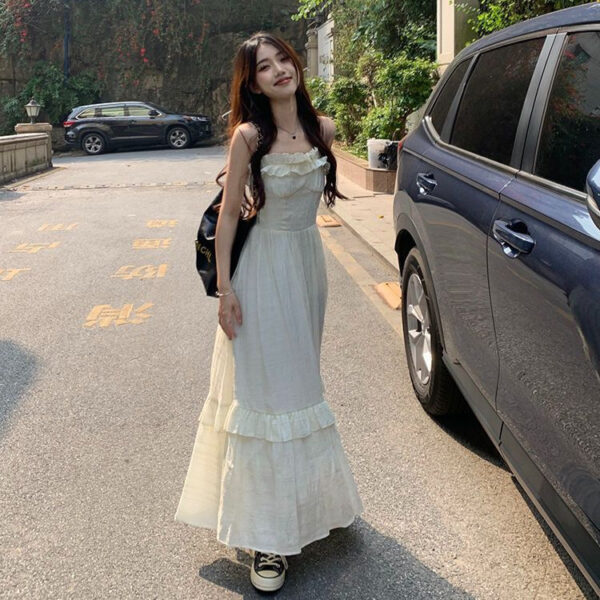 Apricot Strapless Ruffled Maxi Dress – Elegant Spring/Summer Chic