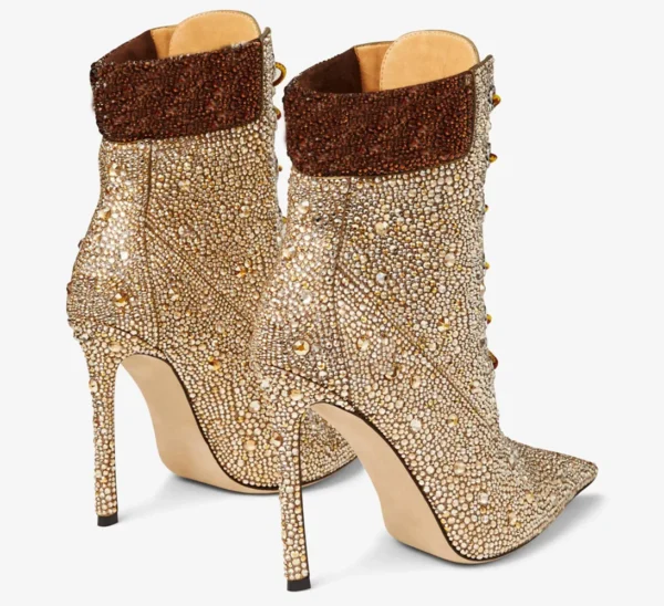 565313608 Water Diamond Mixed Color Cross Strap Short Boots