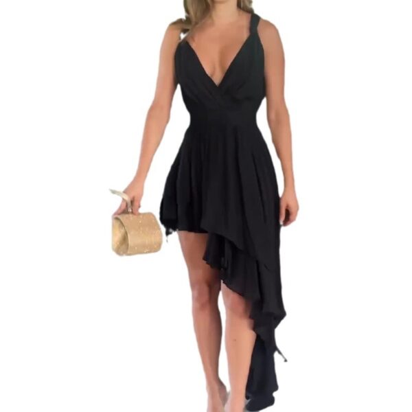 a337a464-ed3c-4e72-926d-c6f558efbf97.jpg Luxury Low Cut Irregular Ruffled Sling Dress – Celebrity Designer Evening Wear