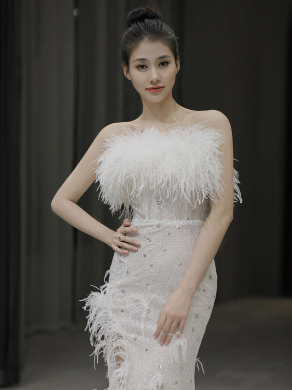 Feather Sleeveless Party Dress for Women