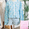 Sky Blue Paisley Print Puff Sleeve Loose Shirt