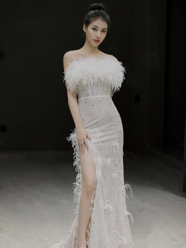 Feather Sleeveless Party Dress for Women