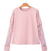 Light Pink Solid Color Bow Textured Patchwork Long Sleeve Tee