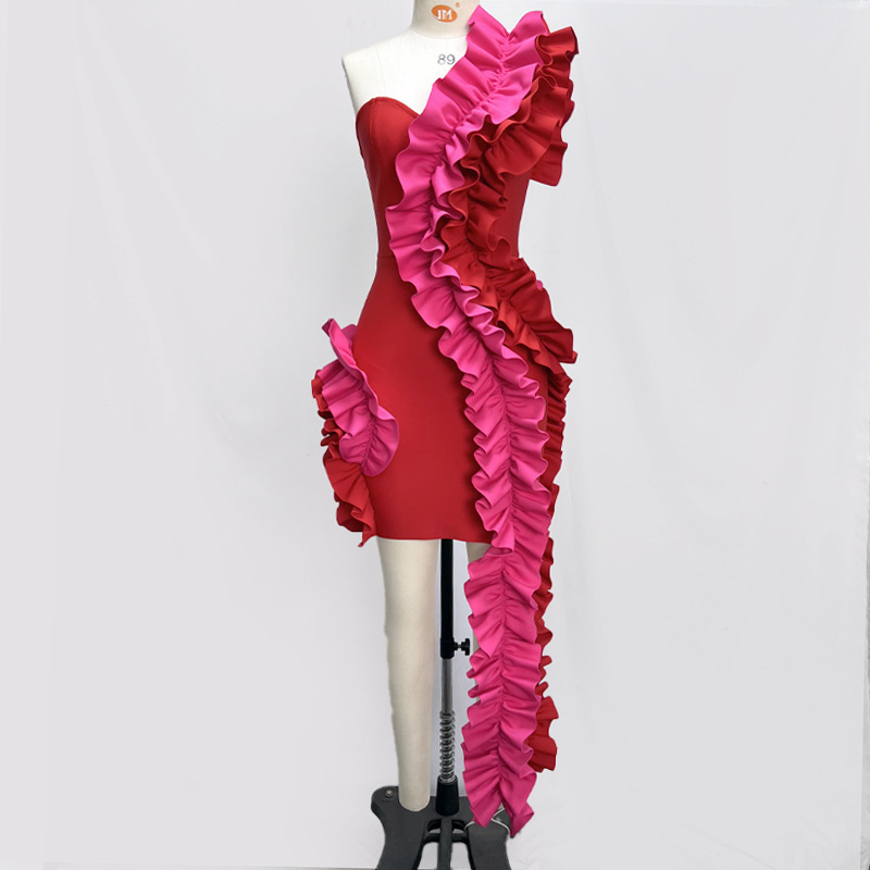 Bandage One-piece Dress Folding Side Birthday Party - Image 6