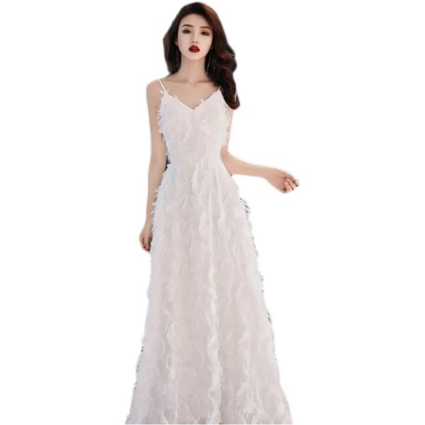 White Suspender Evening Party Dress – Elegant Birthday & Celebration Dress