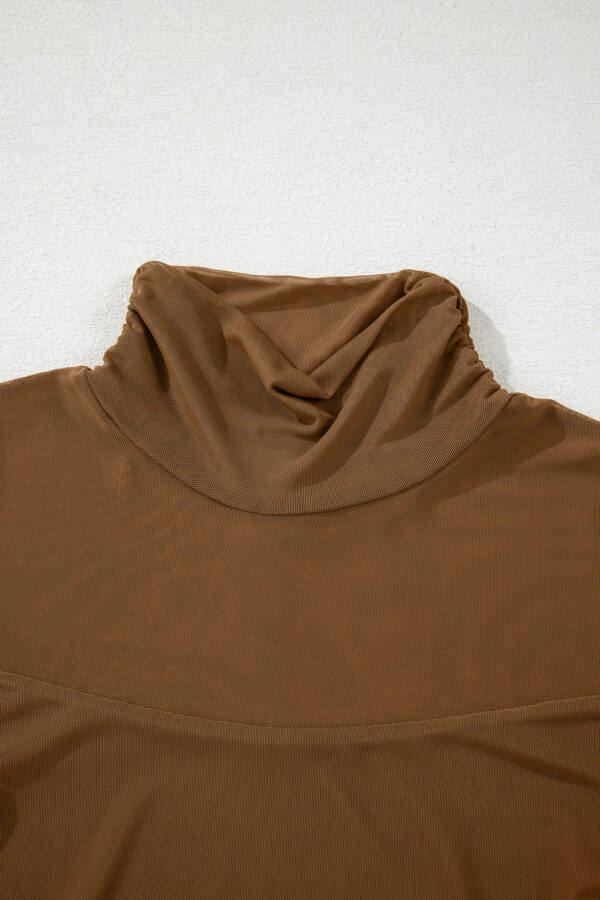 Black Sheer Mesh Patchwork High Neck Long Sleeve Top