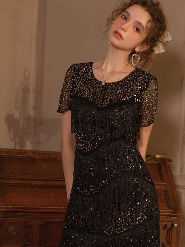 Sequined Tassel Gatsby Dinner Party Dress – Sexy Nightclub Style