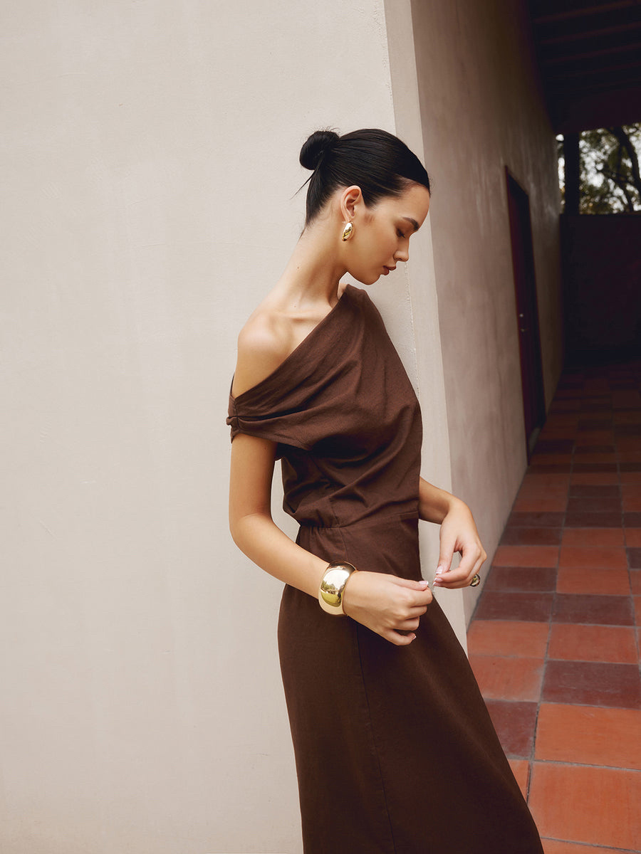 Luxury Asymmetric Shoulder Slim Fit Dress – Designer Evening Fashion - Image 5