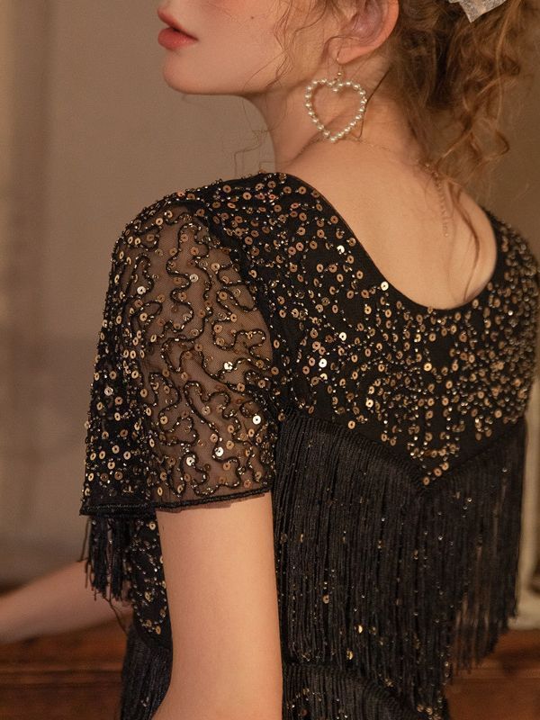 Sequined Tassel Gatsby Dinner Party Dress – Sexy Nightclub Style