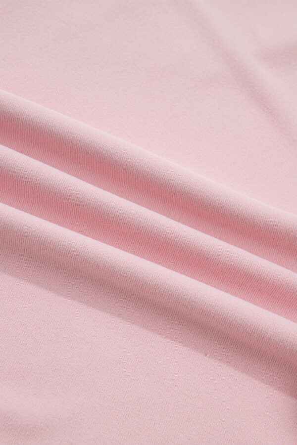 Light Pink Solid Color Bow Textured Patchwork Long Sleeve Tee