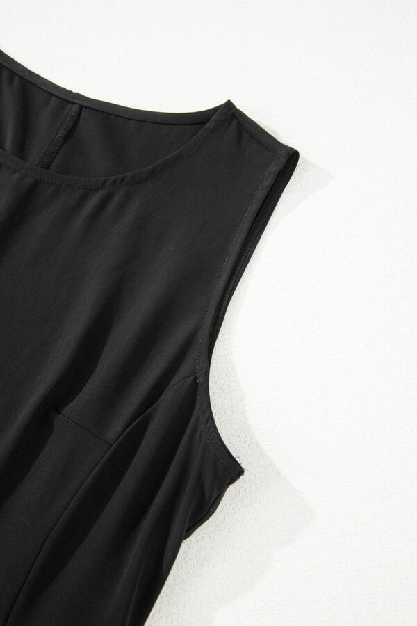 Black Solid Color Sleeveless Sheer Floral Lace Patchwork Long Dress