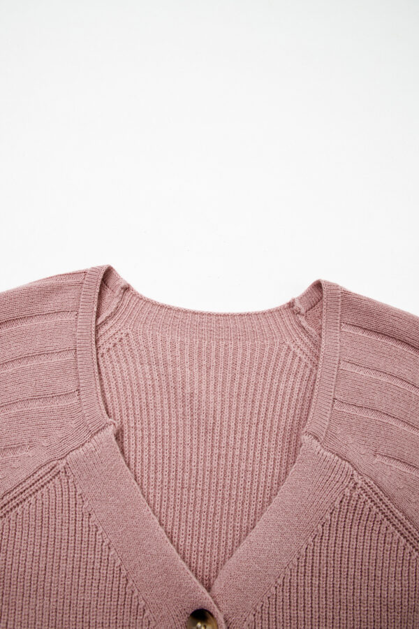 Light Pink Mixed Texture Knit Button V Neck Sweater Cardigan