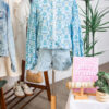 Sky Blue Paisley Print Puff Sleeve Loose Shirt