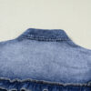 Dusk Blue Vintage Wash Denim Ruffle Detail Button Down Shirt
