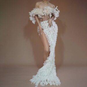 white mesh high slit dress elegant designer look