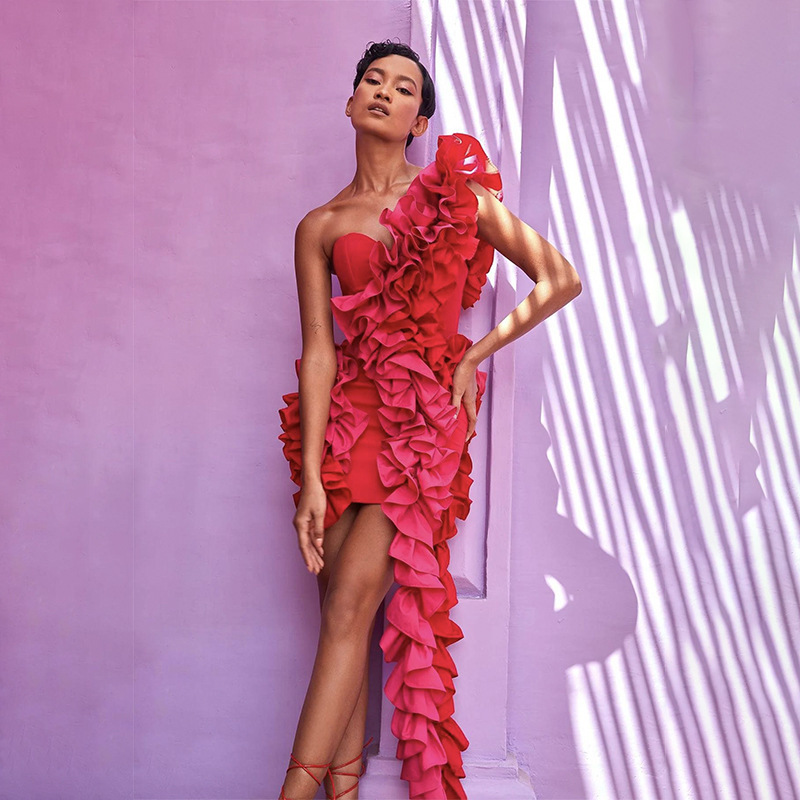 Bandage One-piece Dress Folding Side Birthday Party - Image 8