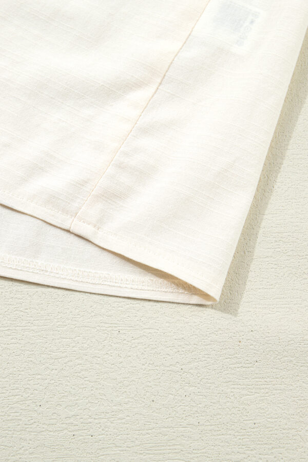 Beige Contrast Color Trim Button Down Long Puff Sleeve Shirt