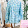 Sky Blue Paisley Print Puff Sleeve Loose Shirt