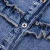 Dusk Blue Vintage Wash Denim Ruffle Detail Button Down Shirt