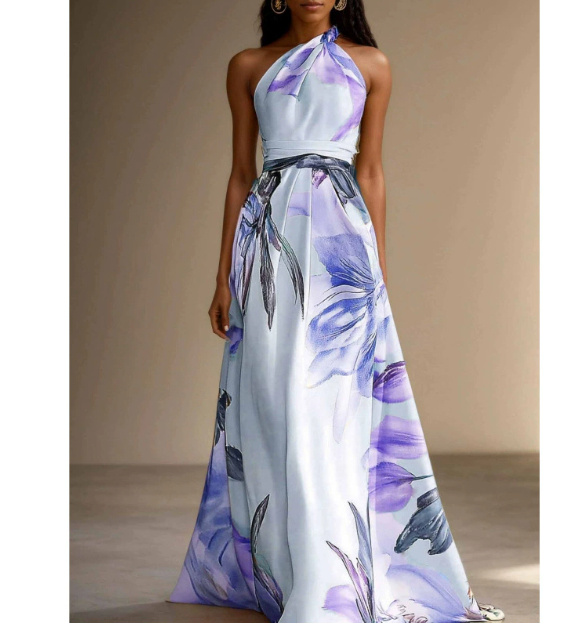 Printed Elegant Catwalk Party Holiday Long Dress - Image 5