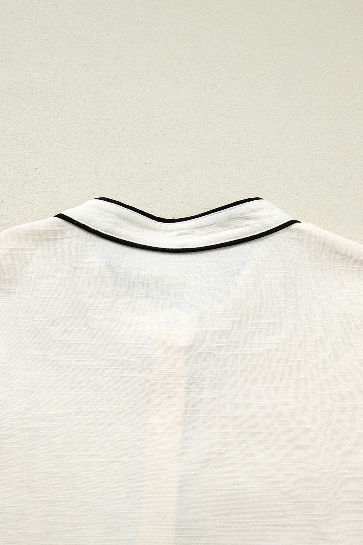 Beige Contrast Color Trim Button Down Long Puff Sleeve Shirt - Image 5