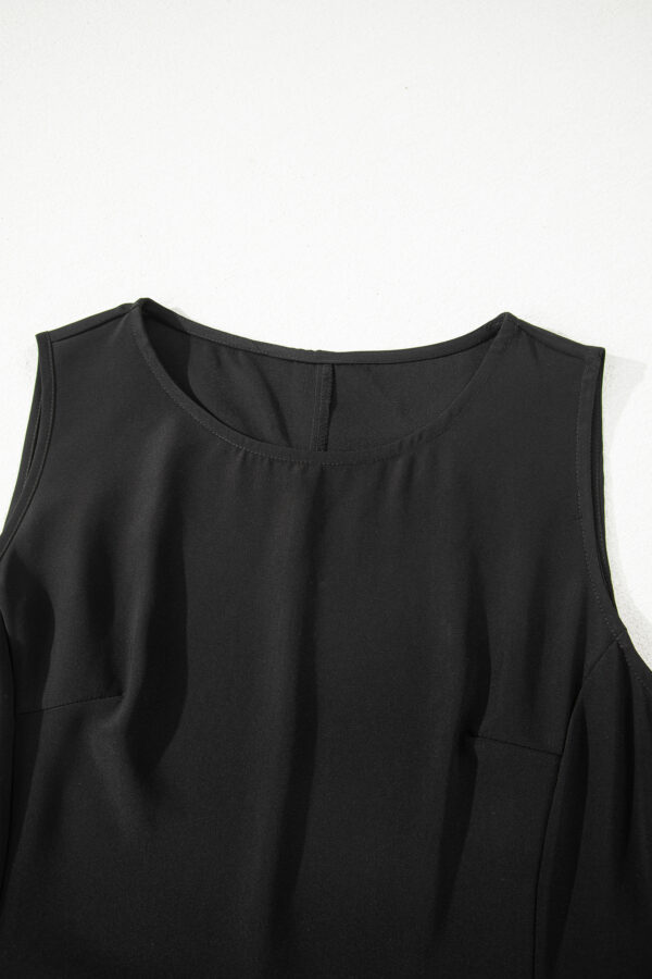 Black Solid Color Sleeveless Sheer Floral Lace Patchwork Long Dress