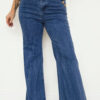 99027885-00a39bcd383a560e.jpg Ashleigh Blue Golden Button Detail Rolled Edge Flare Leg Jeans