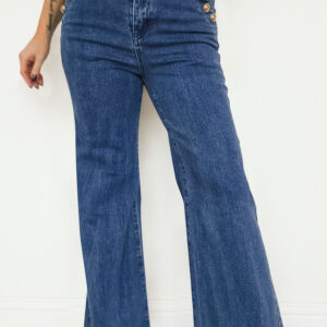 99027885-00a39bcd383a560e.jpg Ashleigh Blue Golden Button Detail Rolled Edge Flare Leg Jeans