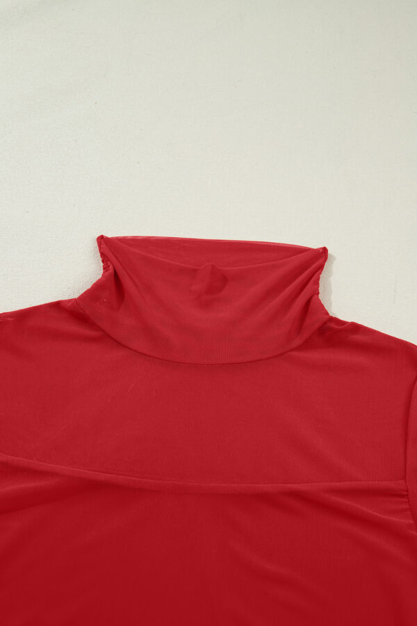 Black Sheer Mesh Patchwork High Neck Long Sleeve Top