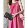 565301981 Tea Party Strap Dress Women's A-Line Long Dress White-Enhancing Elegant Raspberry Red