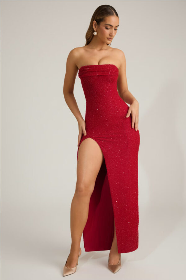 564074847 Elegant Strapless Slit Evening Dress for Party and Red Carpet Women's Formal Dress