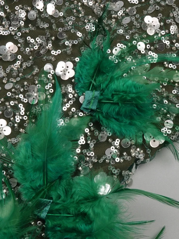 Luxury Green Feather Sleeveless Maxi Long Gowns Evening Party Dress