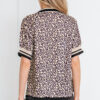 99027935-0445f443aa5420ad.jpg Khaki Leopard Print Half Zip Striped Trim Patchwork Short Sleeve Top
