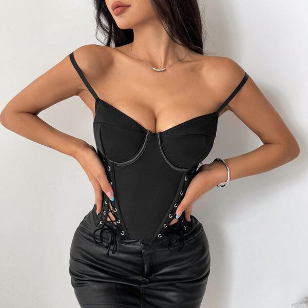 Womens Minimalist Sexy Chic Fishbone Underwire Cross-Tie Waist-Cinching Tank Top