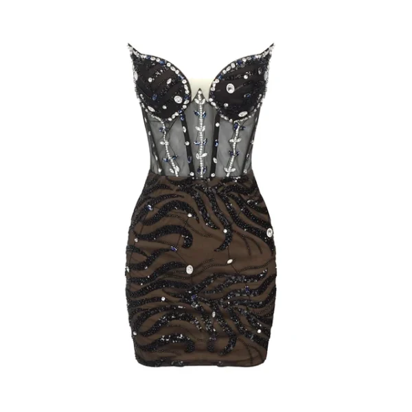 Strapless Luxury Crystal Design Evening Party Clubwear