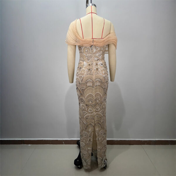 Sexy Design Mesh Sleeveless Fitted Sequined Long Length Bodycon Party