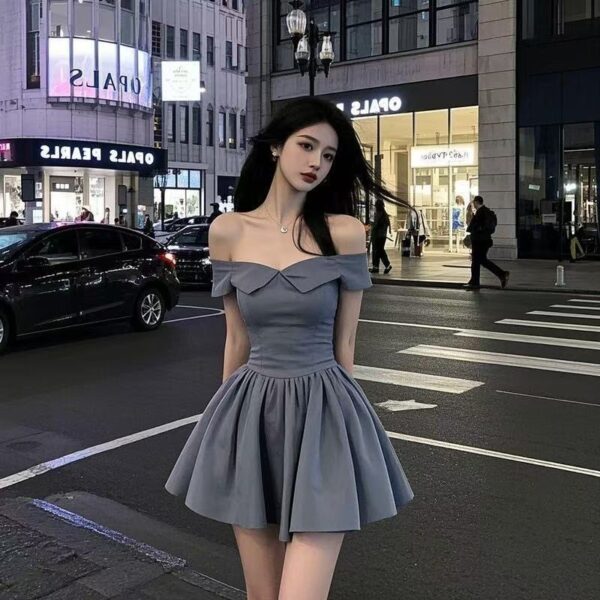 Female Casual French Design Strapless One Shoulder Dress